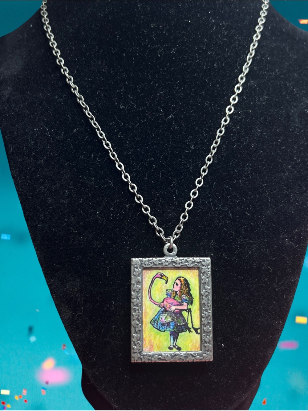 Alice And The Flamingo Silver Plate Frame Necklace By No Monet